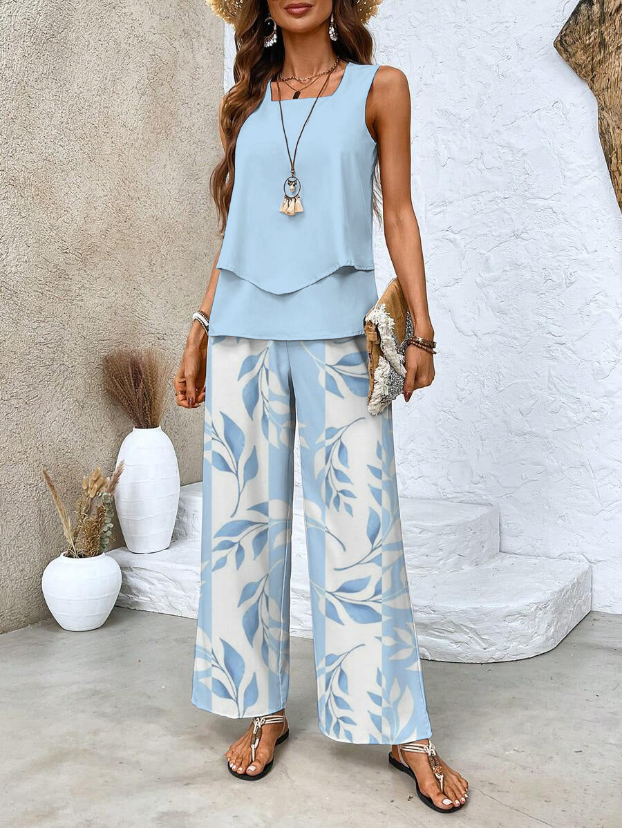Heren Tweedelig Ensemble - Elegante Blouse en Broek - Blauw