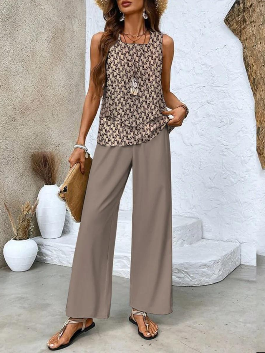 Heren Tweedelig Ensemble - Elegante Blouse en Broek - Bruin