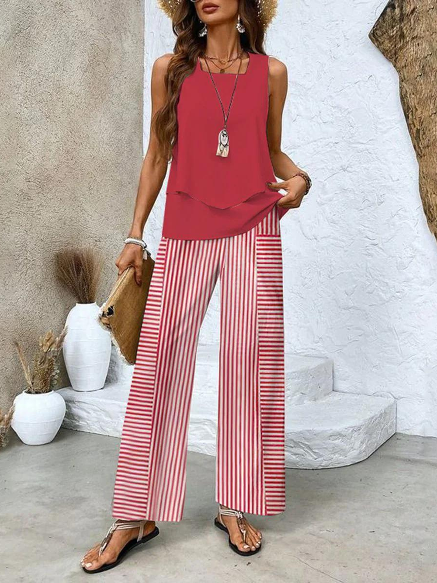 Heren Tweedelig Ensemble - Elegante Blouse en Broek - Rood