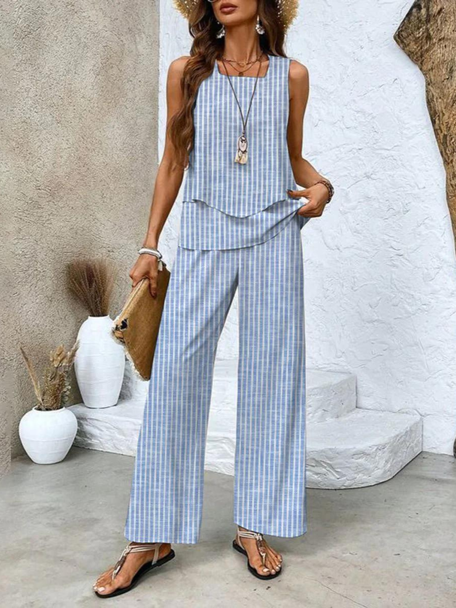 Heren Tweedelig Ensemble - Elegante Blouse en Broek - Strepen