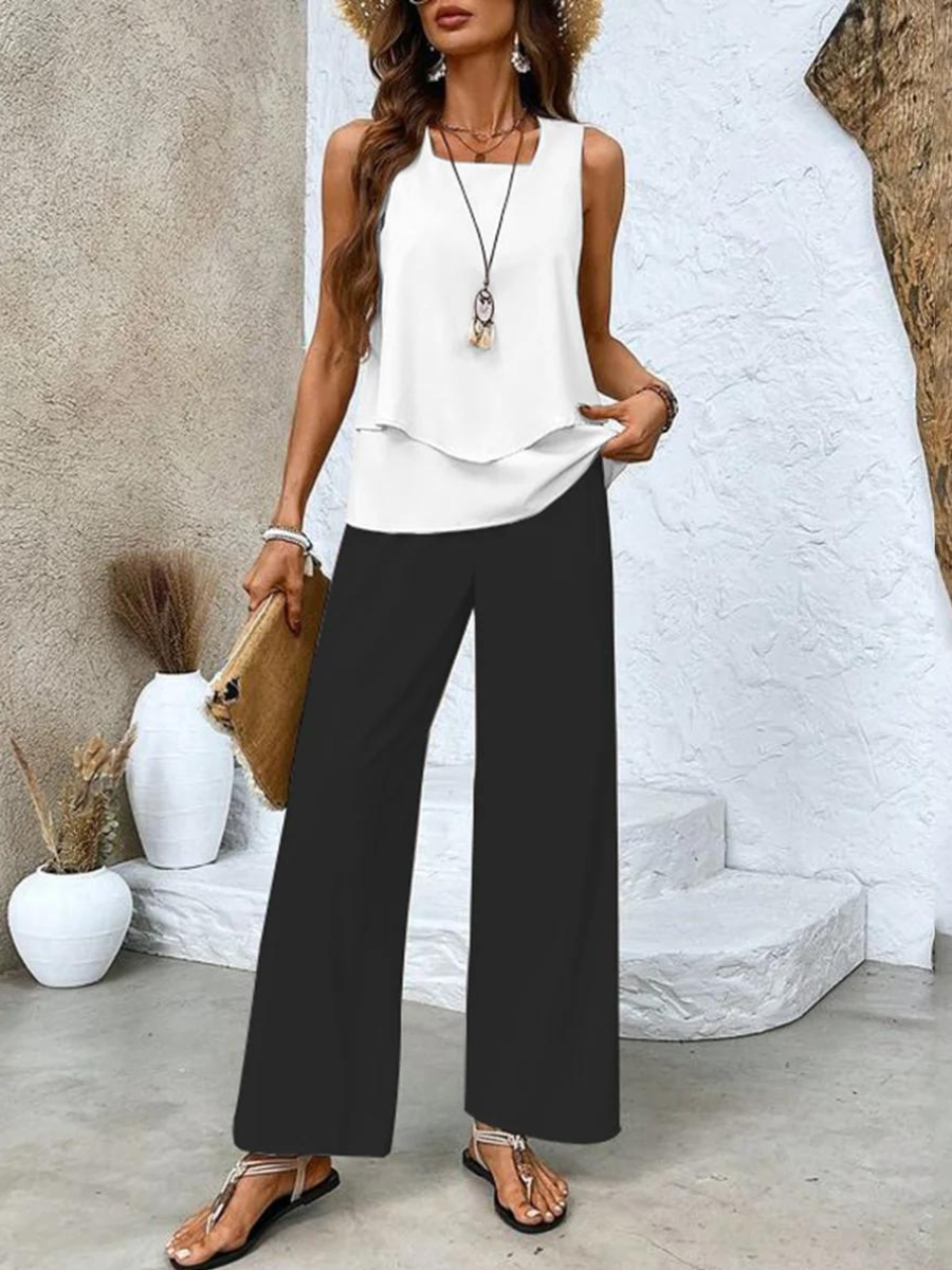 Heren Tweedelig Ensemble - Elegante Blouse en Broek - Zwart