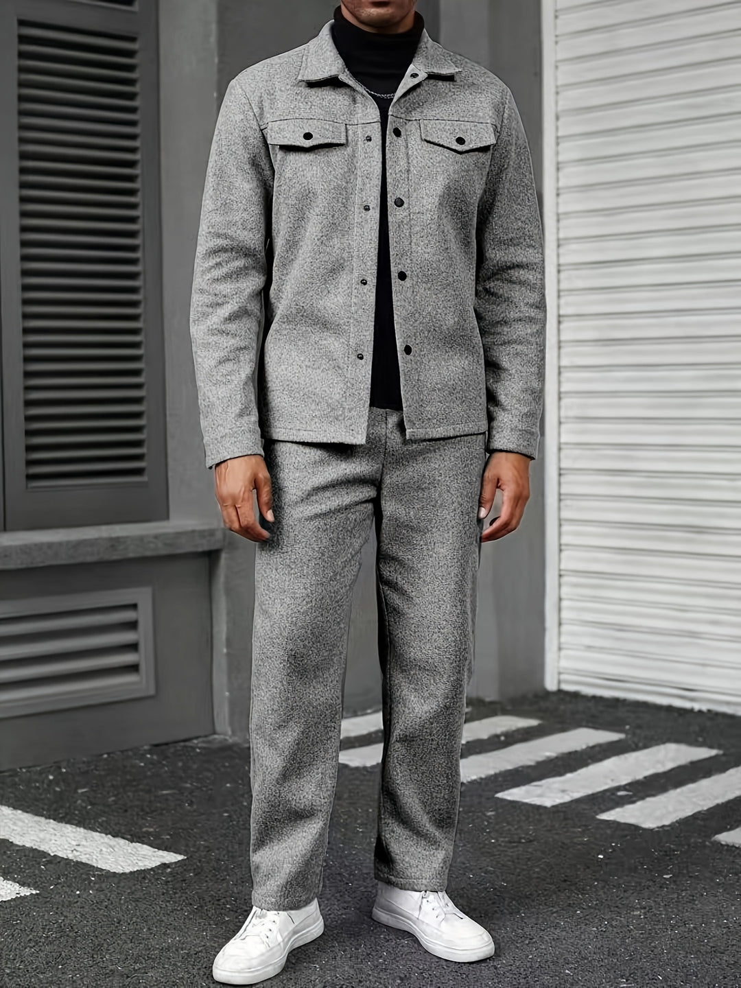 Heren Tweedelige Set Losse Pasvorm - Casual Lente & Herfst - Grijs