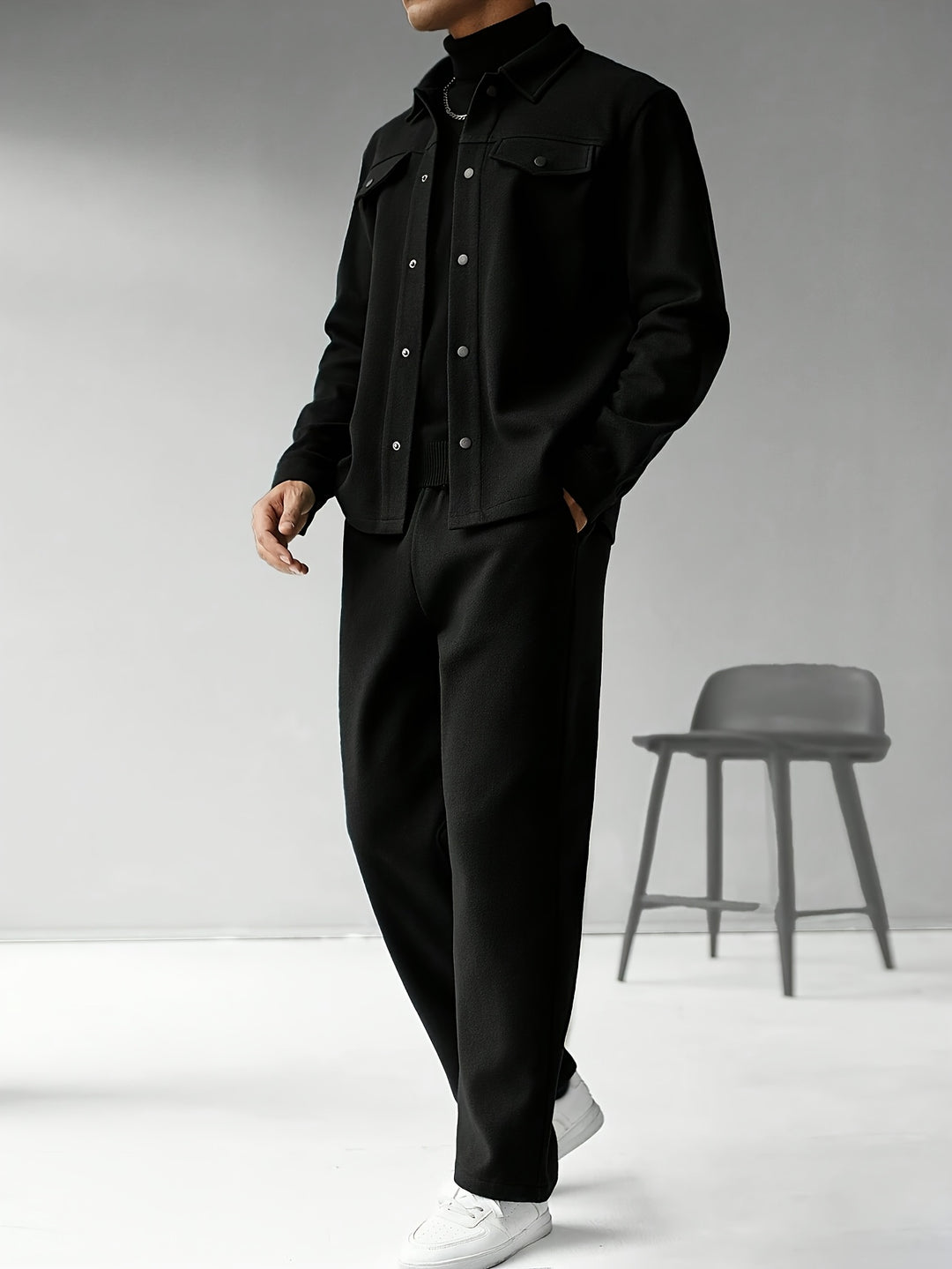 Heren Tweedelige Set Losse Pasvorm - Casual Lente & Herfst - Zwart