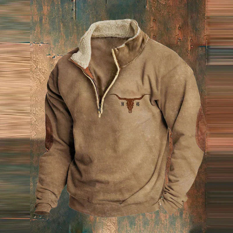Heren Vintage Coltrui met Rits - Warme Casual Sweater - Bruin