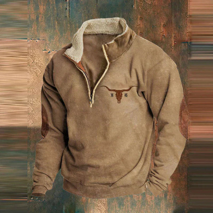 Heren Vintage Coltrui met Rits - Warme Casual Sweater - Bruin