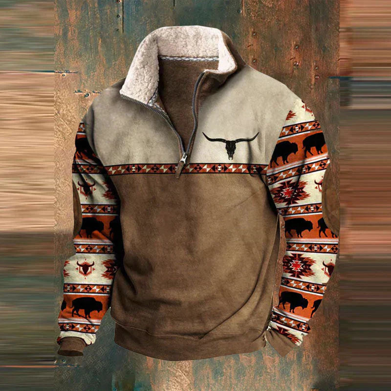 Heren Vintage Coltrui met Rits - Warme Casual Sweater - Donkerbruin