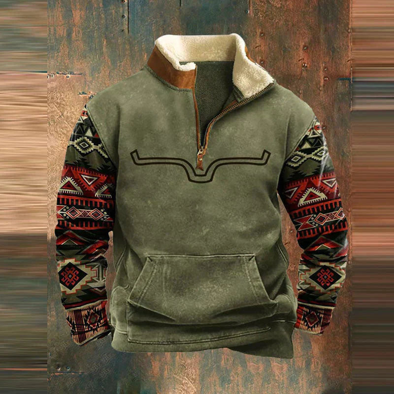 Heren Vintage Coltrui met Rits - Warme Casual Sweater - Groen