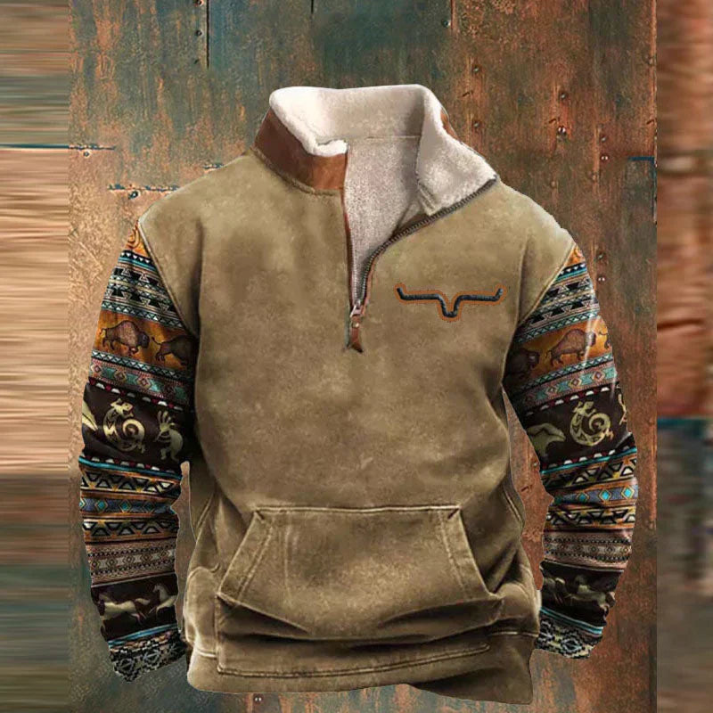 Heren Vintage Coltrui met Rits - Warme Casual Sweater - Khaki