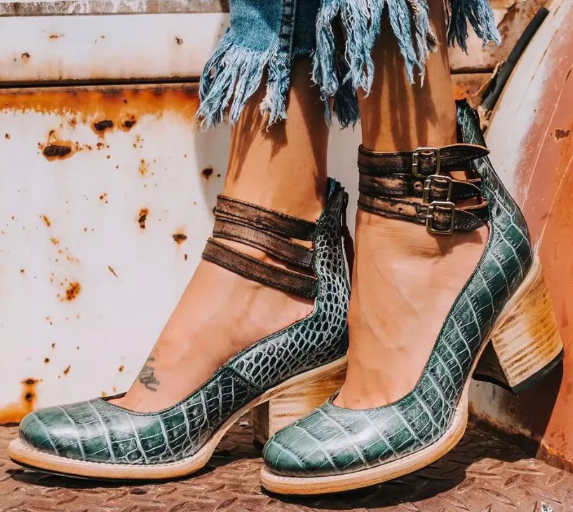 Heren Vintage Enkelbandschoenen met Blokhak - Elegante Sandaalhakken