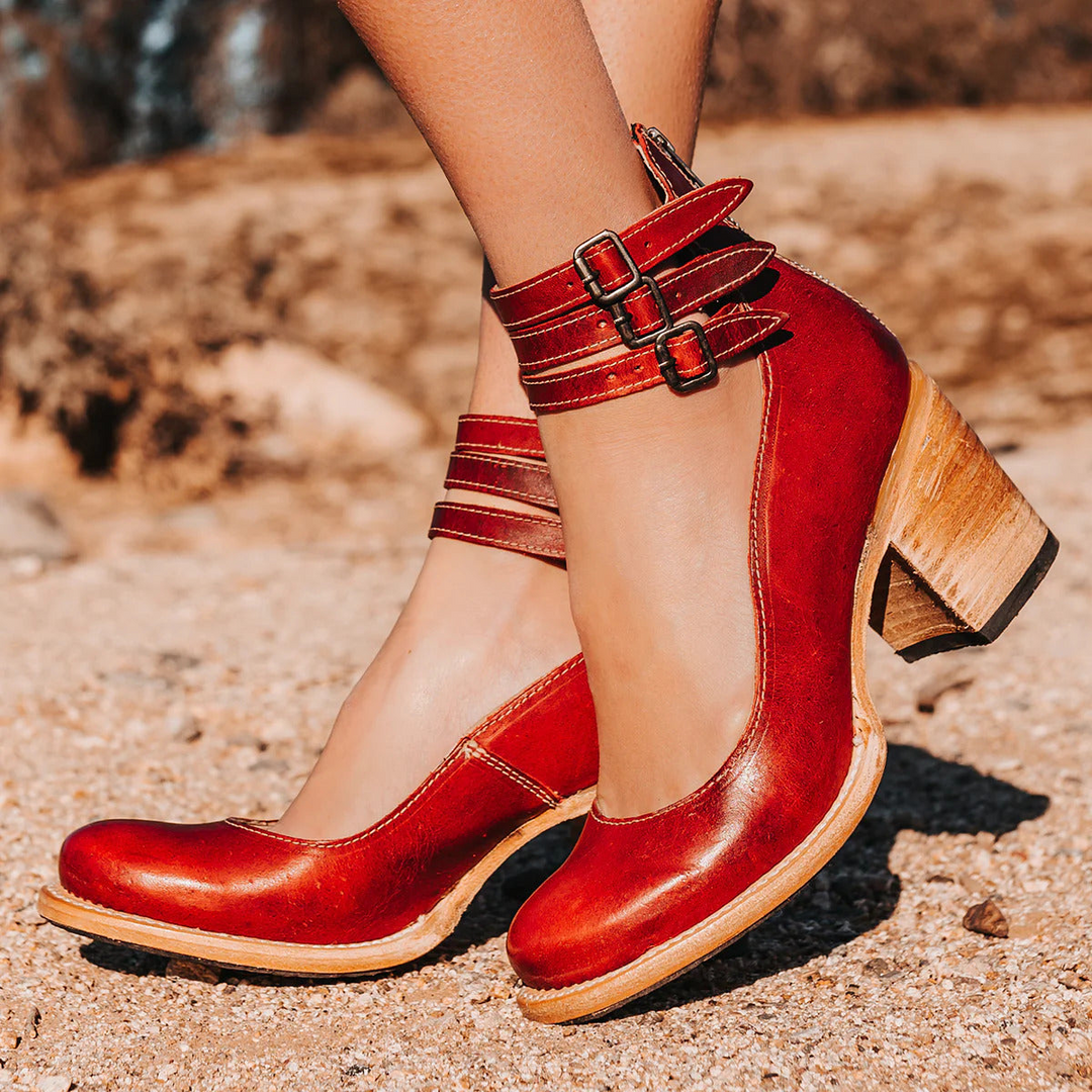 Heren Vintage Enkelbandschoenen met Blokhak - Elegante Sandaalhakken