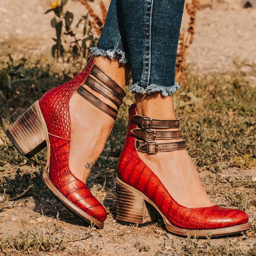 Heren Vintage Enkelbandschoenen met Blokhak - Elegante Sandaalhakken