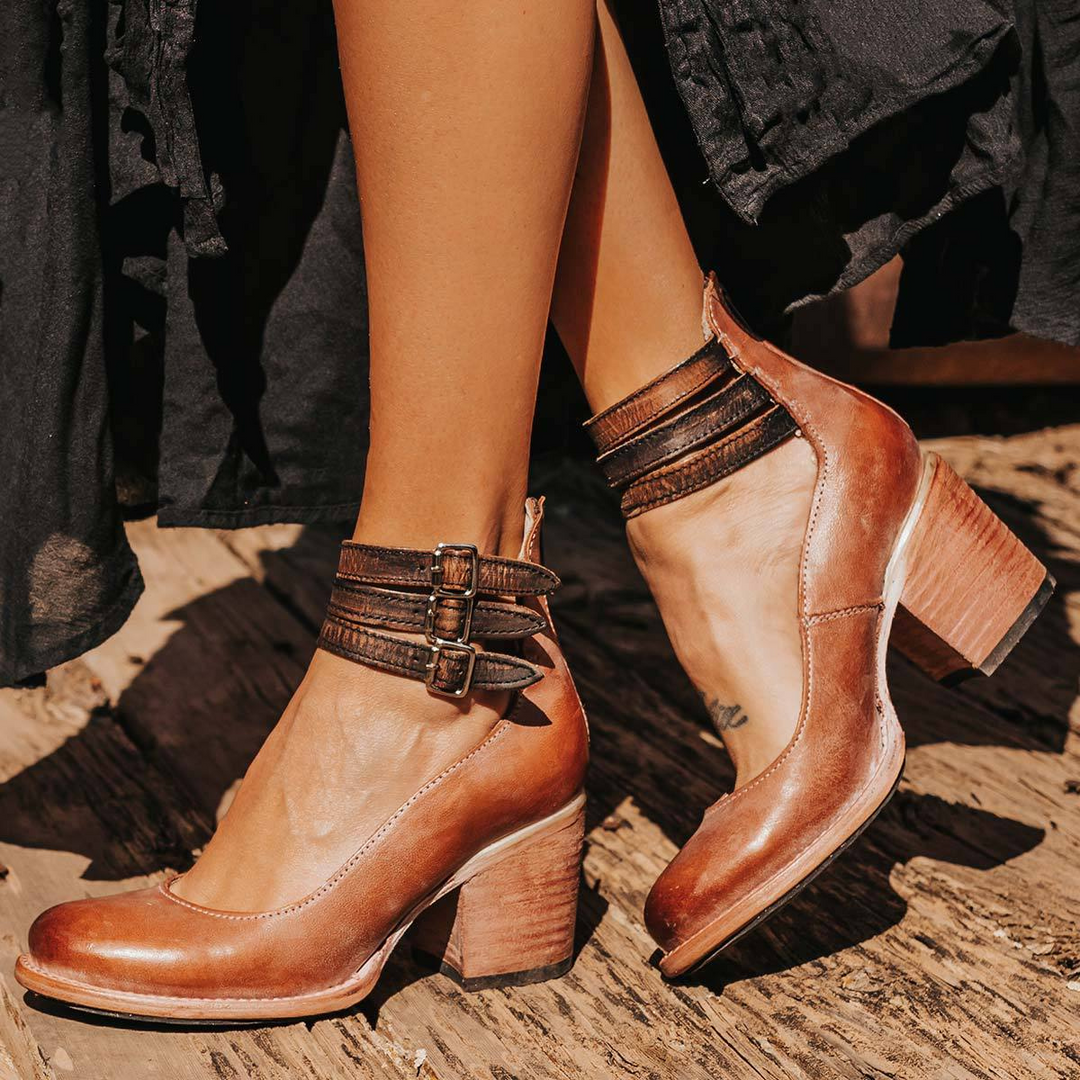 Heren Vintage Enkelbandschoenen met Blokhak - Elegante Sandaalhakken