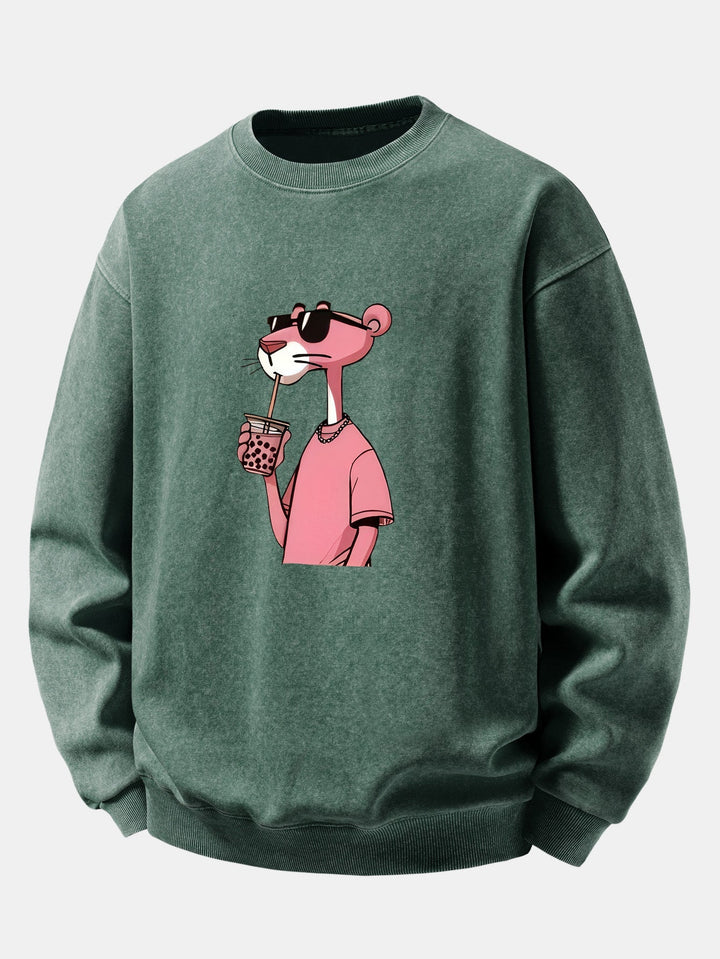 Heren Vintage Gewassen Katoenen Sweatshirt met Grafische Print in groen, Relax