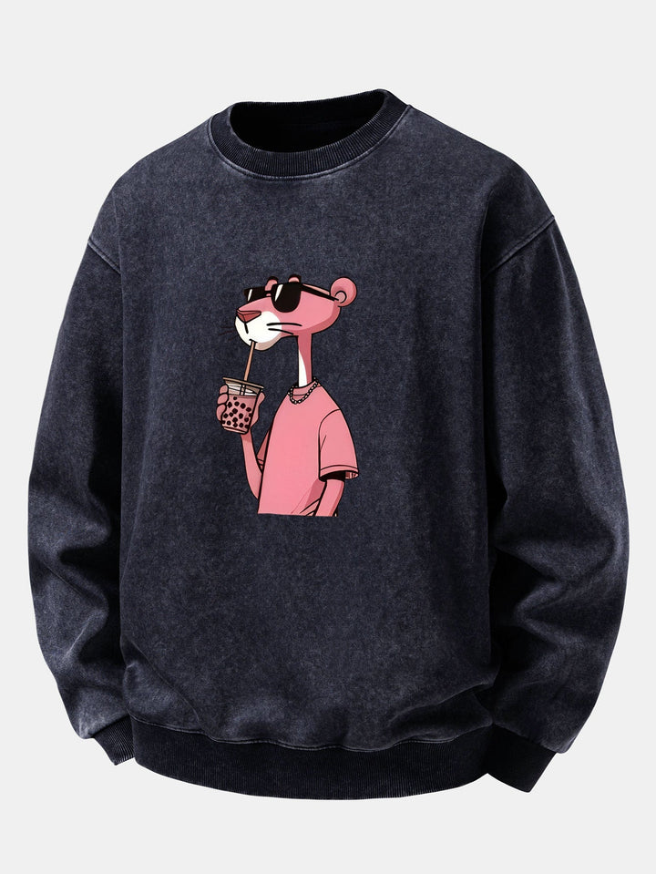 Heren Vintage Gewassen Katoenen Sweatshirt met Grafische Print in marineblauw, Relax