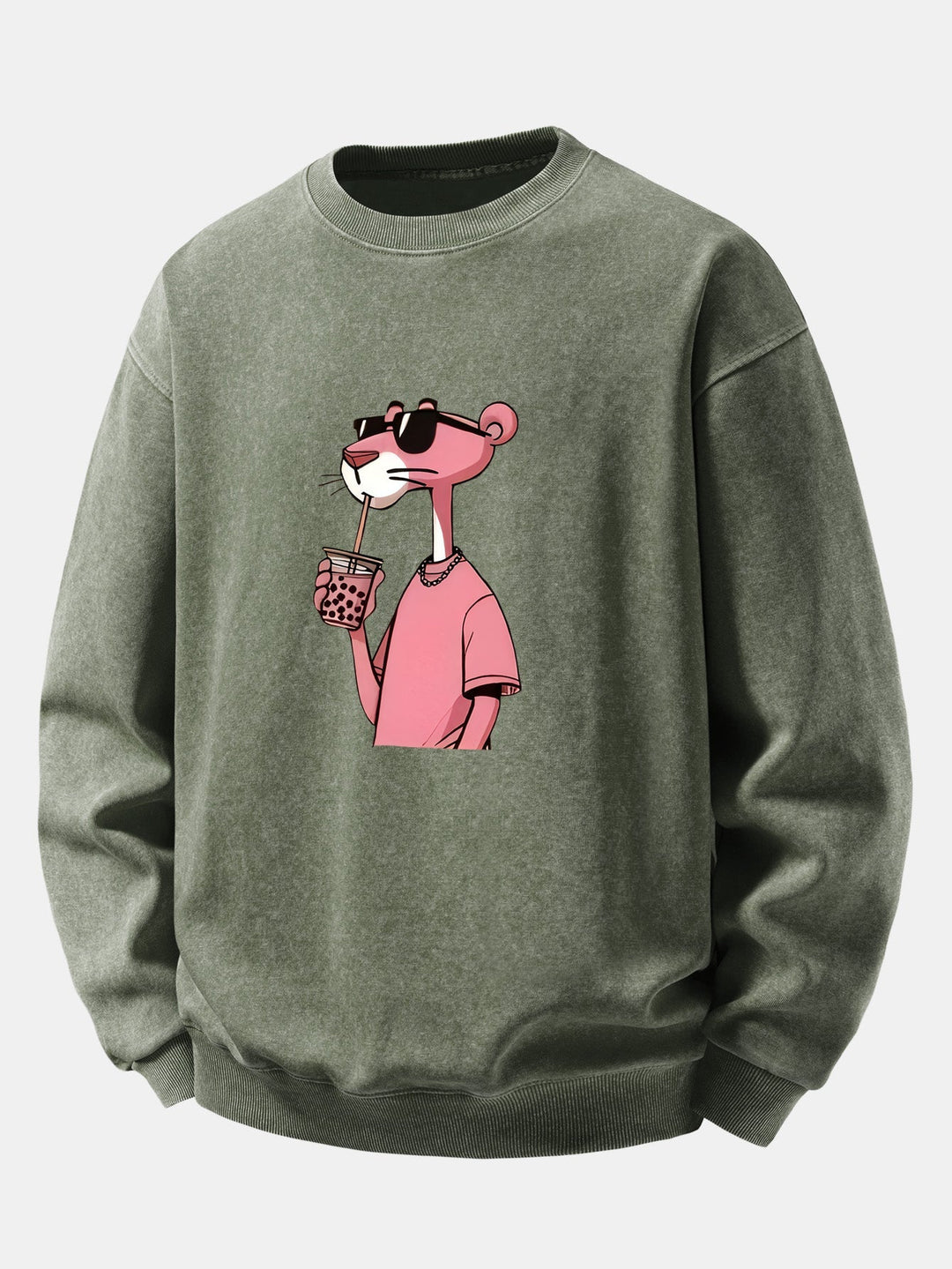 Heren Vintage Gewassen Katoenen Sweatshirt met Grafische Print in olijfgroen, Relax
