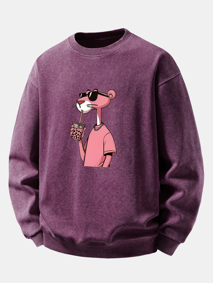 Heren Vintage Gewassen Katoenen Sweatshirt met Grafische Print in paars, Relax