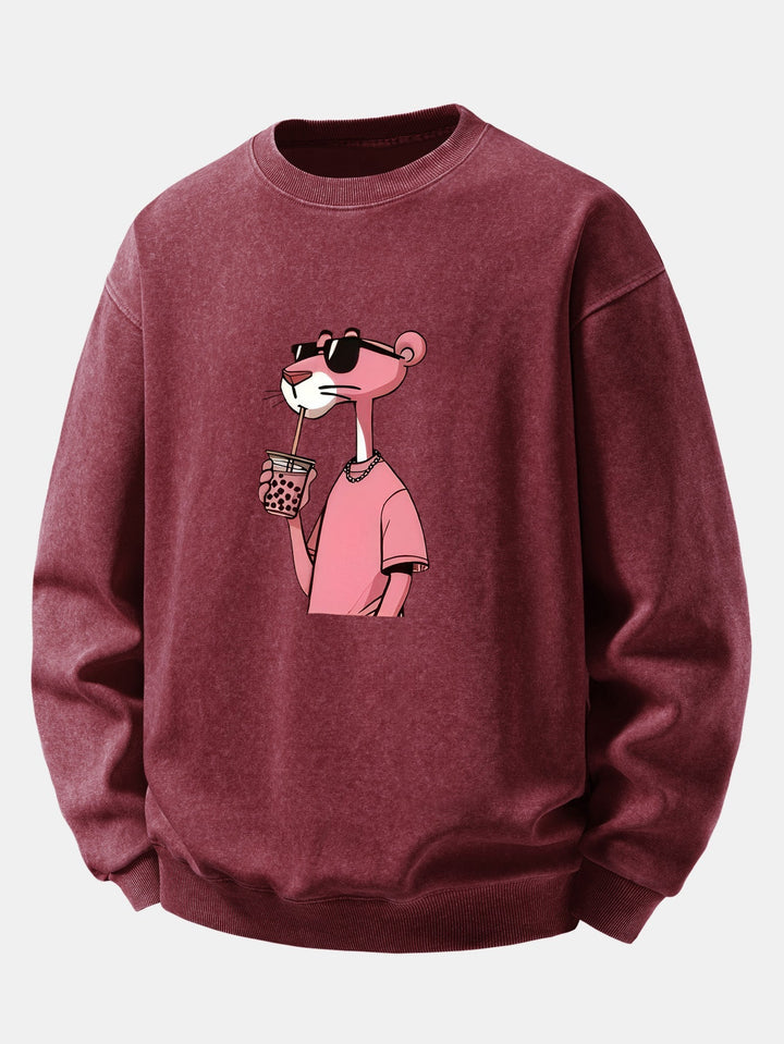 Heren Vintage Gewassen Katoenen Sweatshirt met Grafische Print in wijnrood, Relax