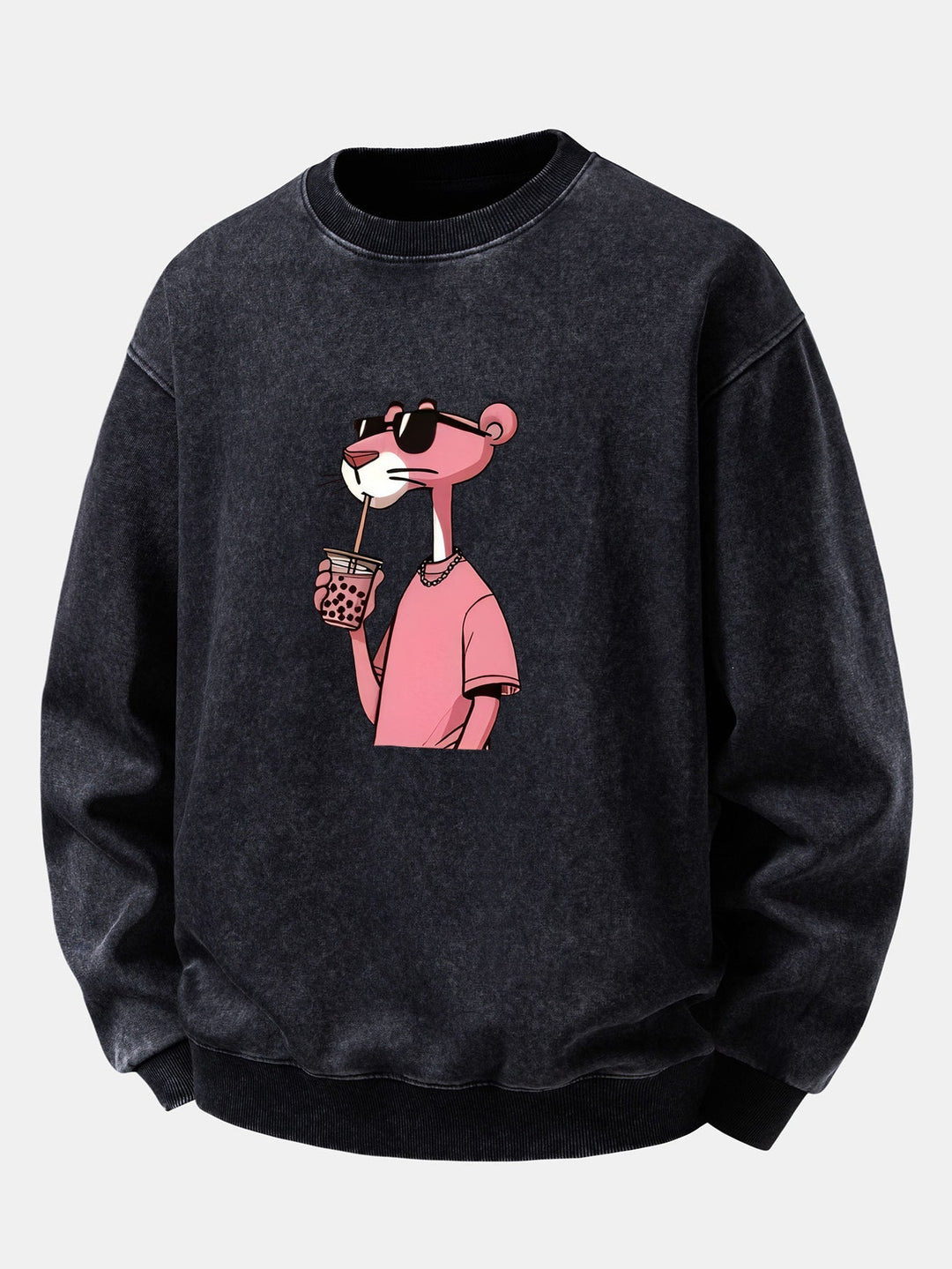 Heren Vintage Gewassen Katoenen Sweatshirt met Grafische Print in zwart, Relax