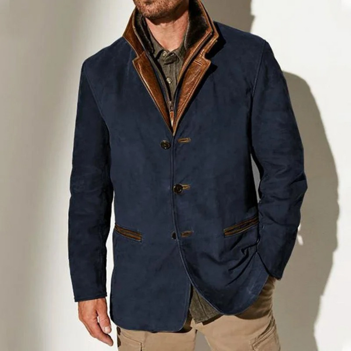 Heren Vintage Leren Jas - Klassieke Stijl - Blauw