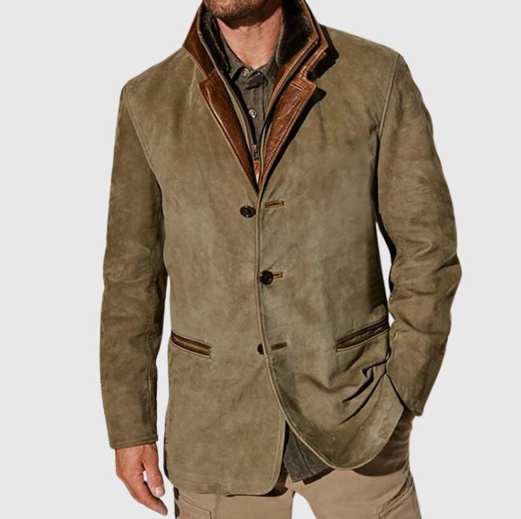Heren Vintage Leren Jas - Klassieke Stijl - Khaki