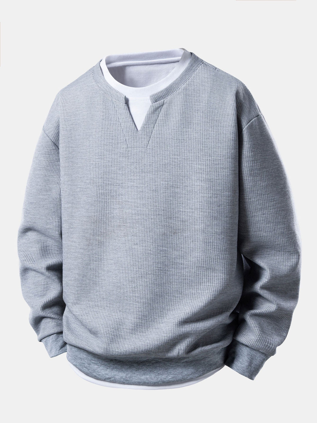 Heren Wafel Textuur Sweatshirt in grijs, Relaxed Fit Crew Neck