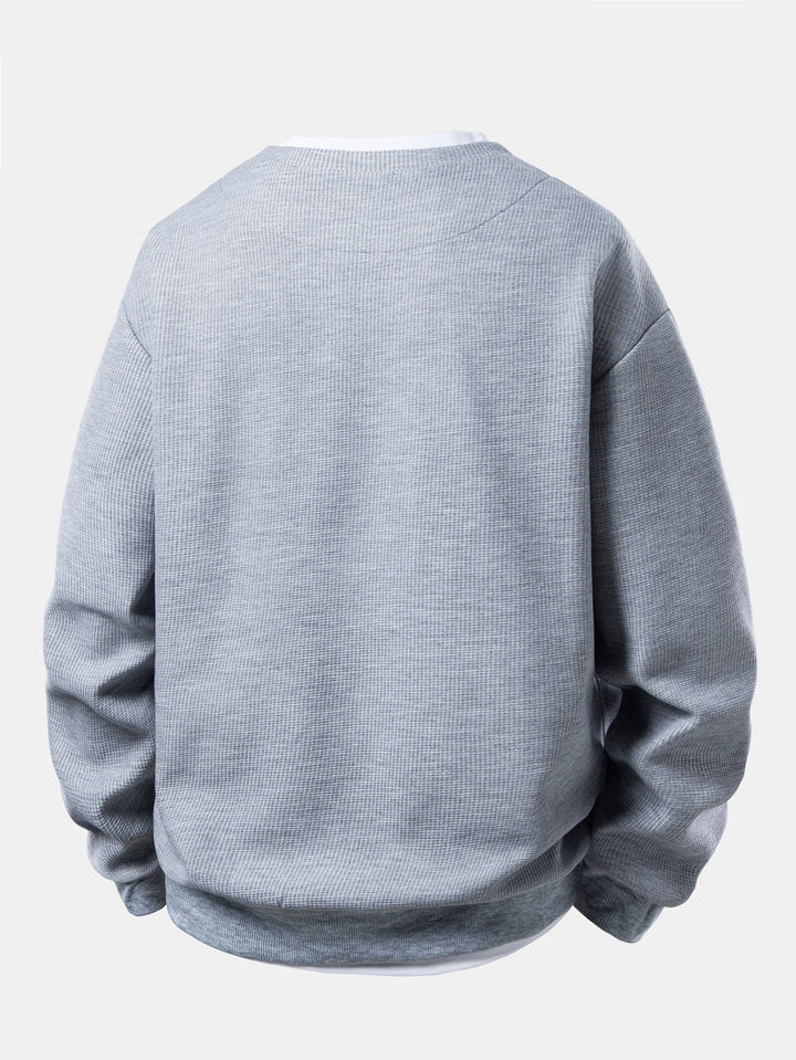 Heren Wafel Textuur Sweatshirt - Relaxed Fit Crew Neck