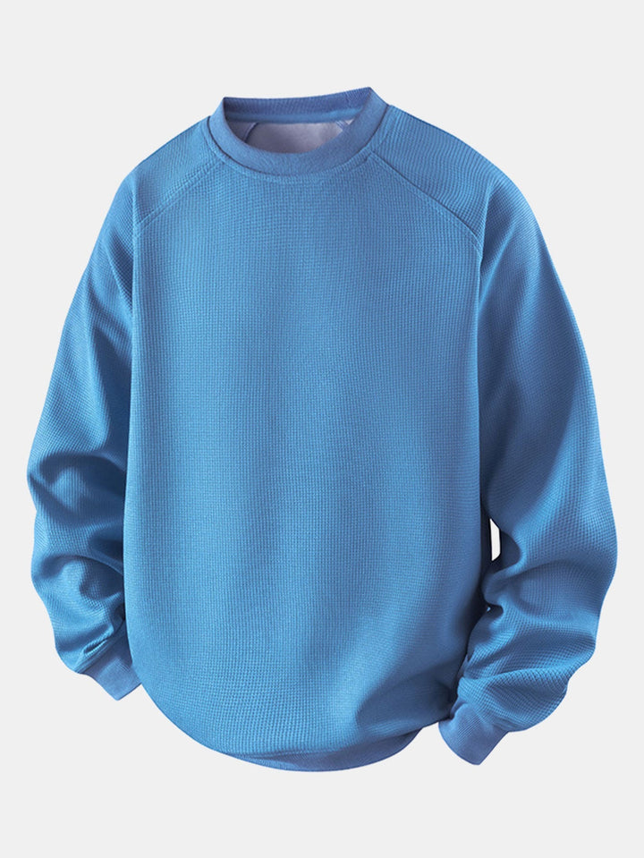 Heren Wafelstructuur Crew Neck Sweatshirt in blauw, Relaxed Fit