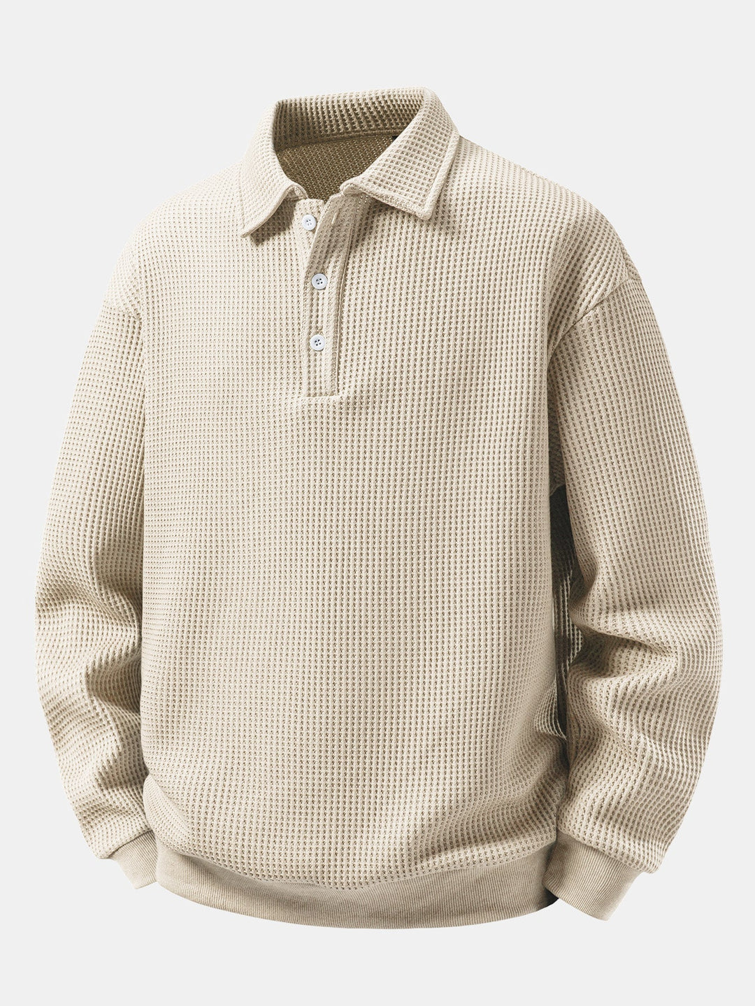 Heren Wafelstructuur Polo Sweatshirt in beige, Relaxed Fit