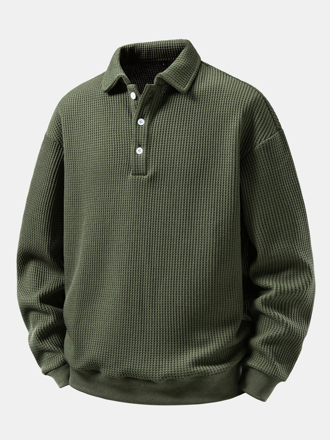 Heren Wafelstructuur Polo Sweatshirt in donkergroen, Relaxed Fit