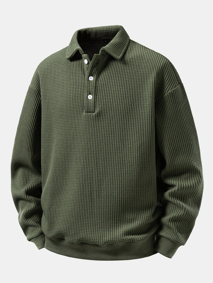 Heren Wafelstructuur Polo Sweatshirt in donkergroen, Relaxed Fit