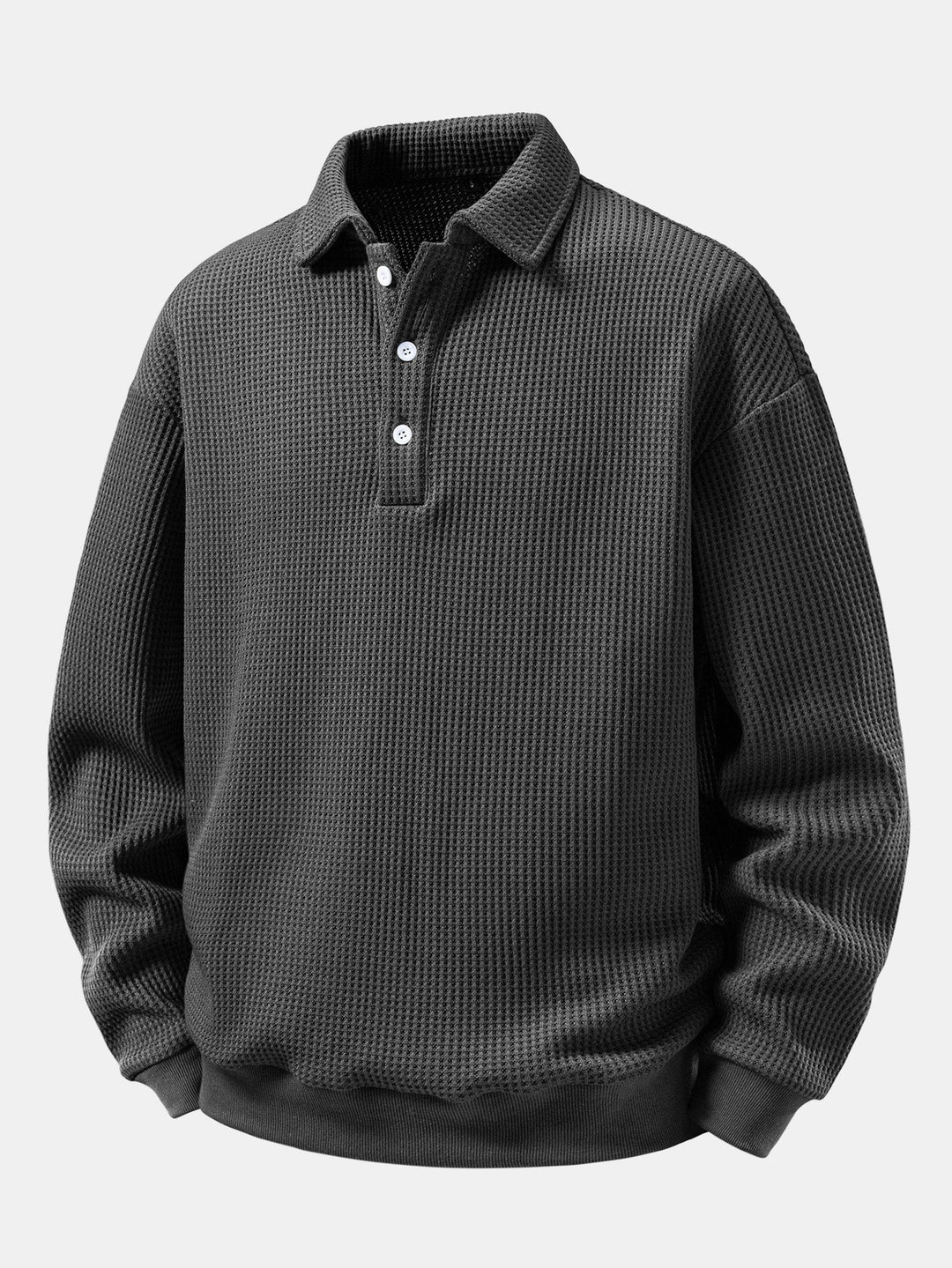 Heren Wafelstructuur Polo Sweatshirt in grijs, Relaxed Fit