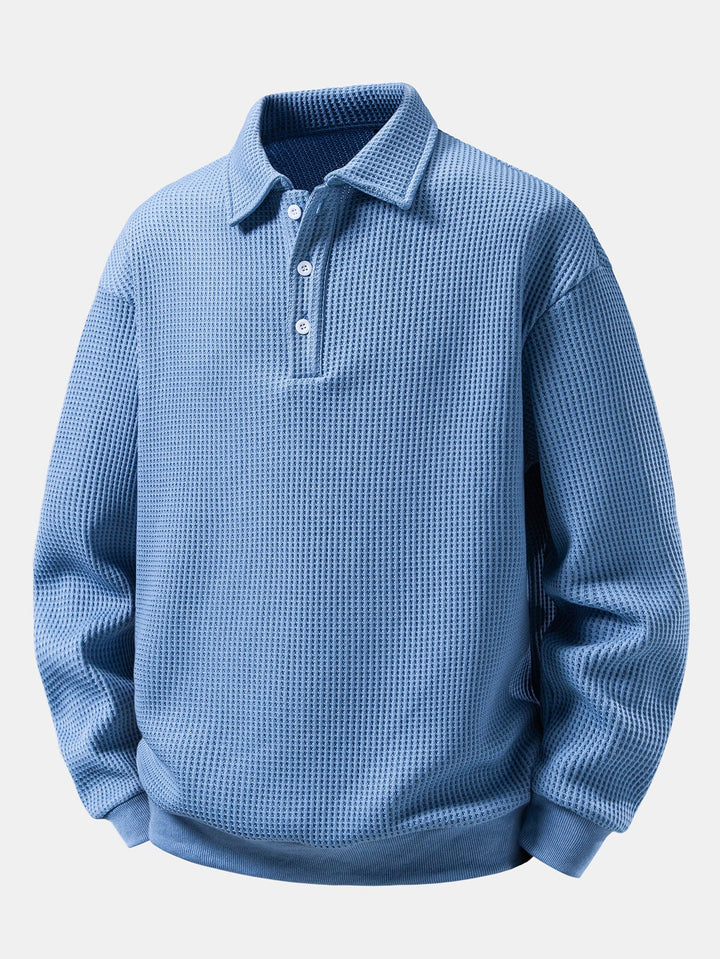 Heren Wafelstructuur Polo Sweatshirt in hemelsblauw, Relaxed Fit