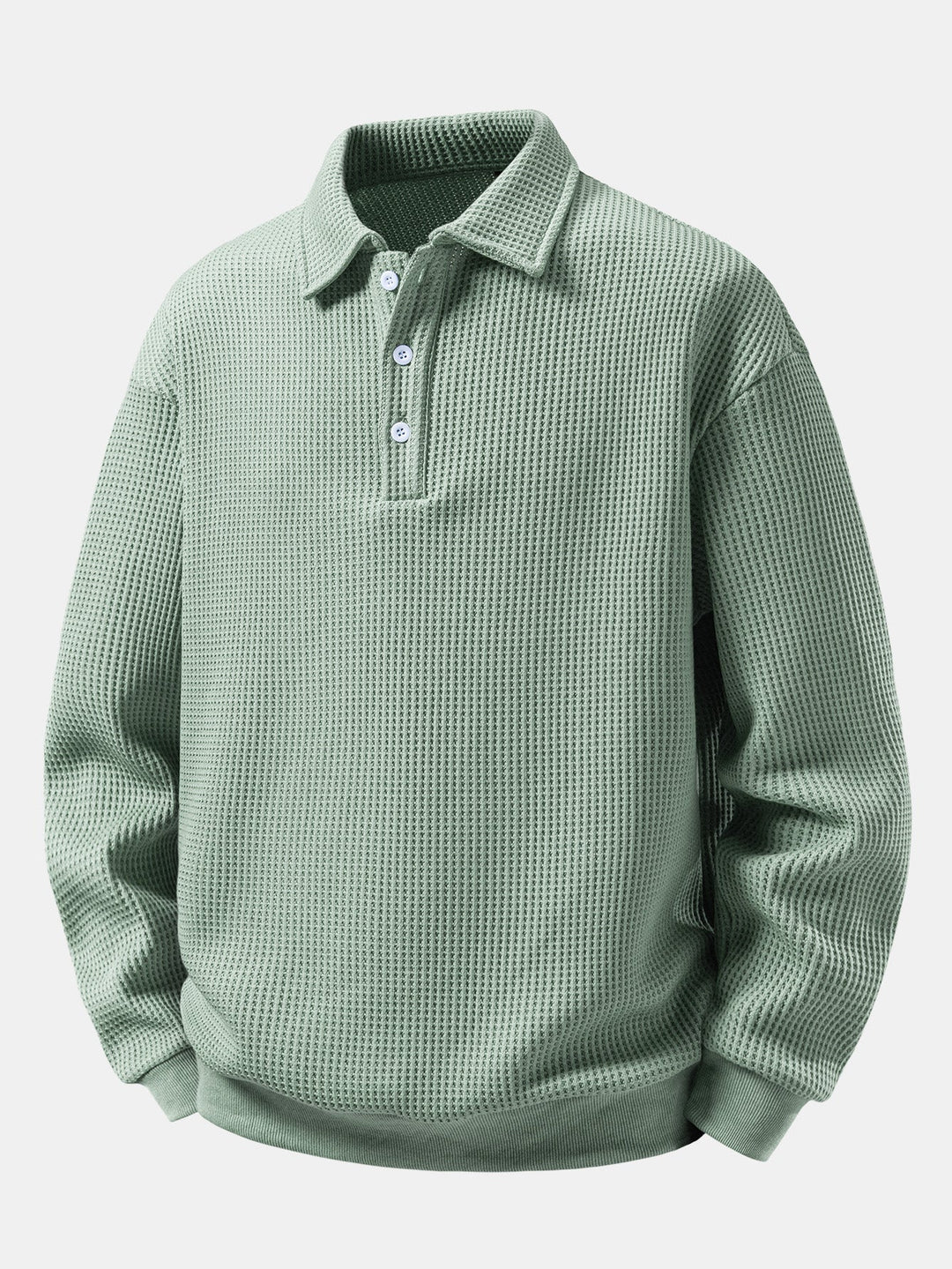 Heren Wafelstructuur Polo Sweatshirt in lichtgroen, Relaxed Fit
