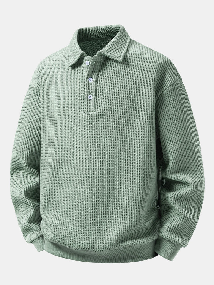 Heren Wafelstructuur Polo Sweatshirt in lichtgroen, Relaxed Fit