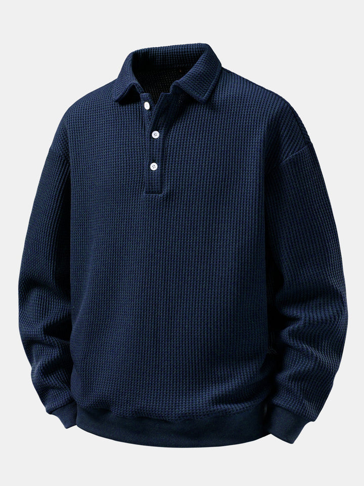 Heren Wafelstructuur Polo Sweatshirt in marineblauw, Relaxed Fit