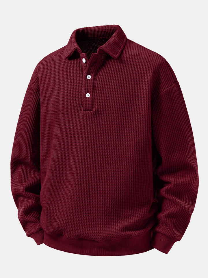 Heren Wafelstructuur Polo Sweatshirt in wijnrood, Relaxed Fit
