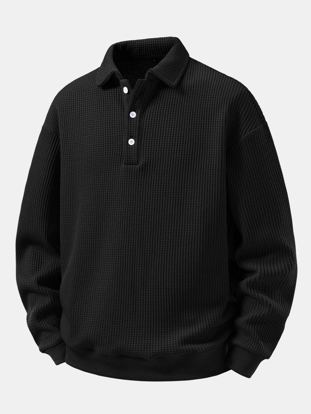 Heren Wafelstructuur Polo Sweatshirt in zwart, Relaxed Fit