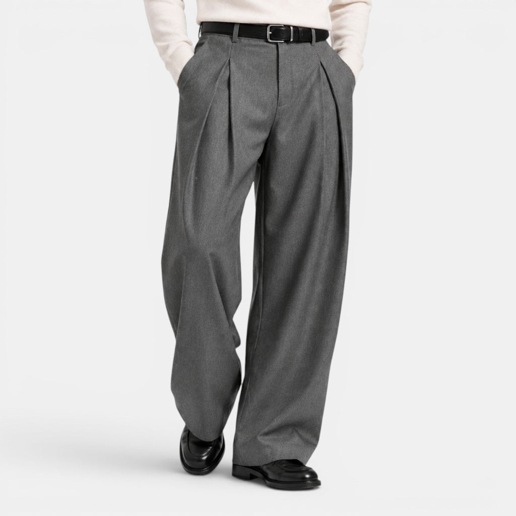Heren Wijde Broek met Plooien - Ontspannen Tailored Fit - Grijs