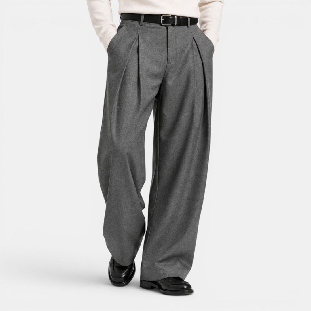 Heren Wijde Broek met Plooien - Ontspannen Tailored Fit - Grijs