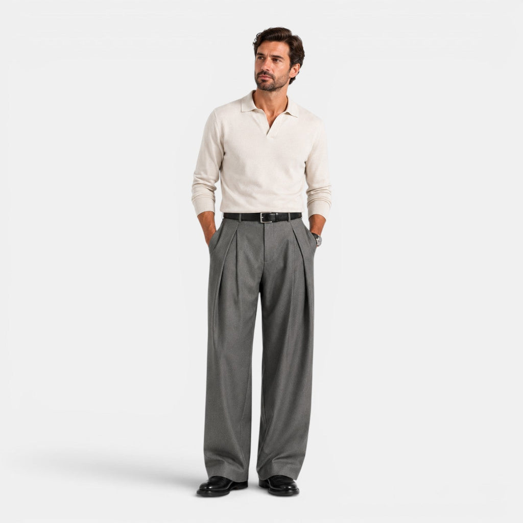 Heren Wijde Broek met Plooien - Ontspannen Tailored Fit