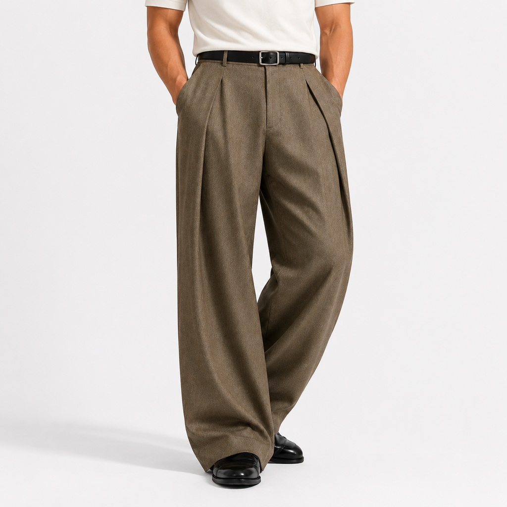 Heren Wijde Broek met Plooien - Ontspannen Tailored Fit - Taupe
