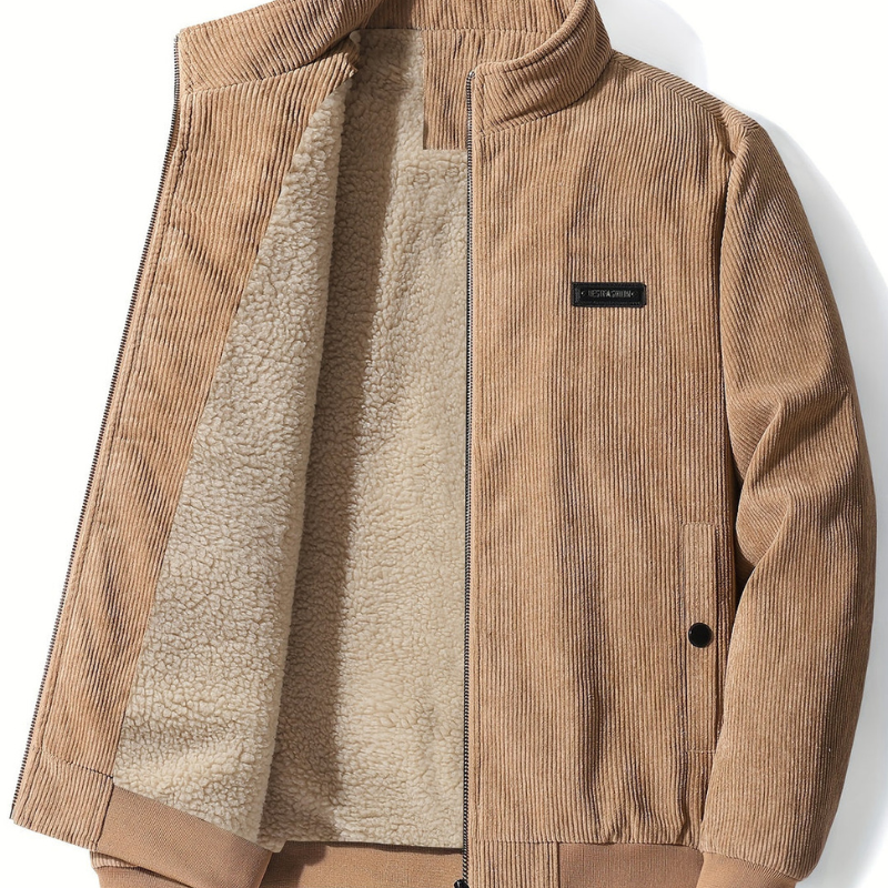 Heren winterjas dikke voering opstaande kraag - warm & stijlvol - Khaki