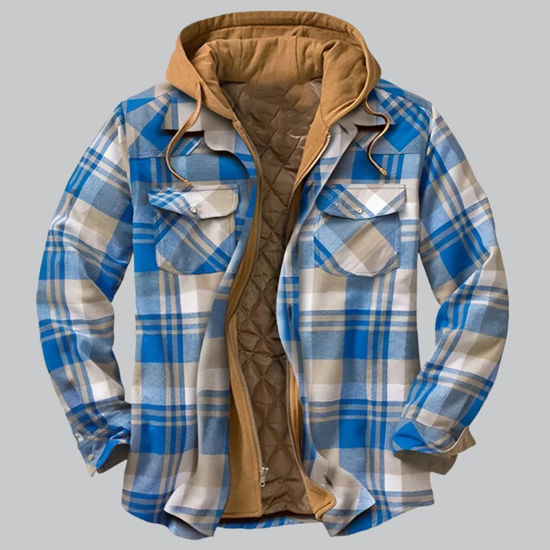 Heren Winterjas Gewatteerd met Capuchon - Ruitpatroon - Blauw