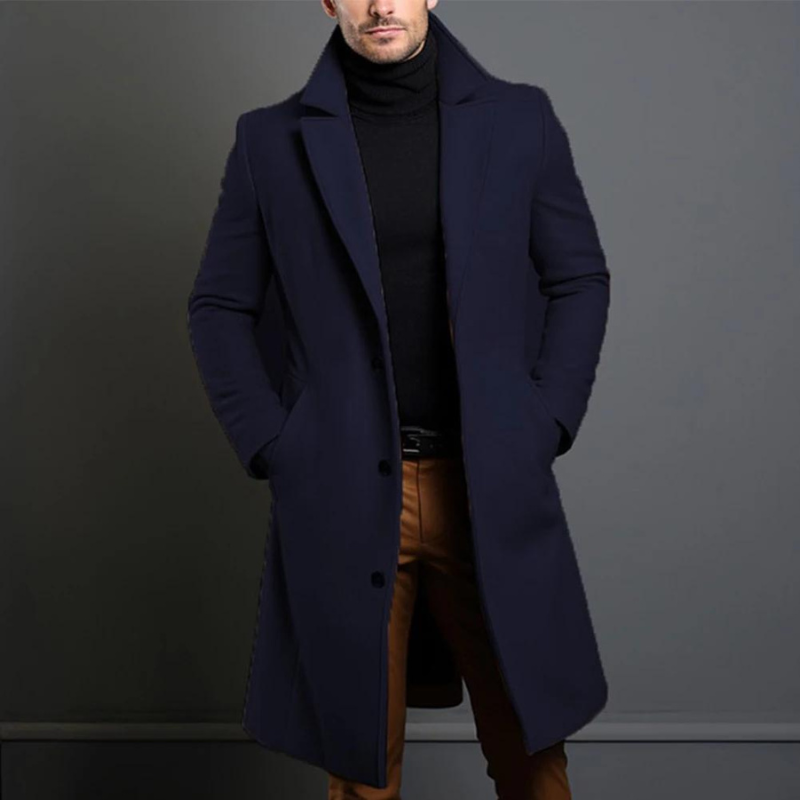Heren Winterjas Lange Mantel - Stijlvol Design - Blauw
