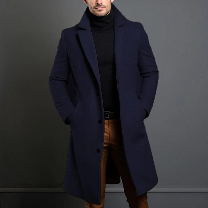 Heren Winterjas Lange Mantel - Stijlvol Design - Blauw