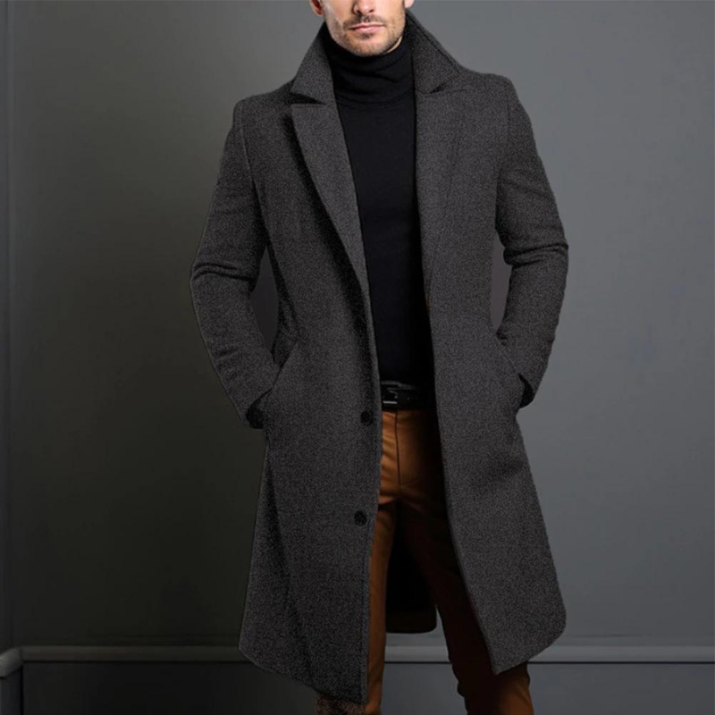 Heren Winterjas Lange Mantel - Stijlvol Design - Grijs