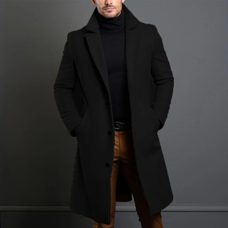 Heren Winterjas Lange Mantel - Stijlvol Design - Zwart