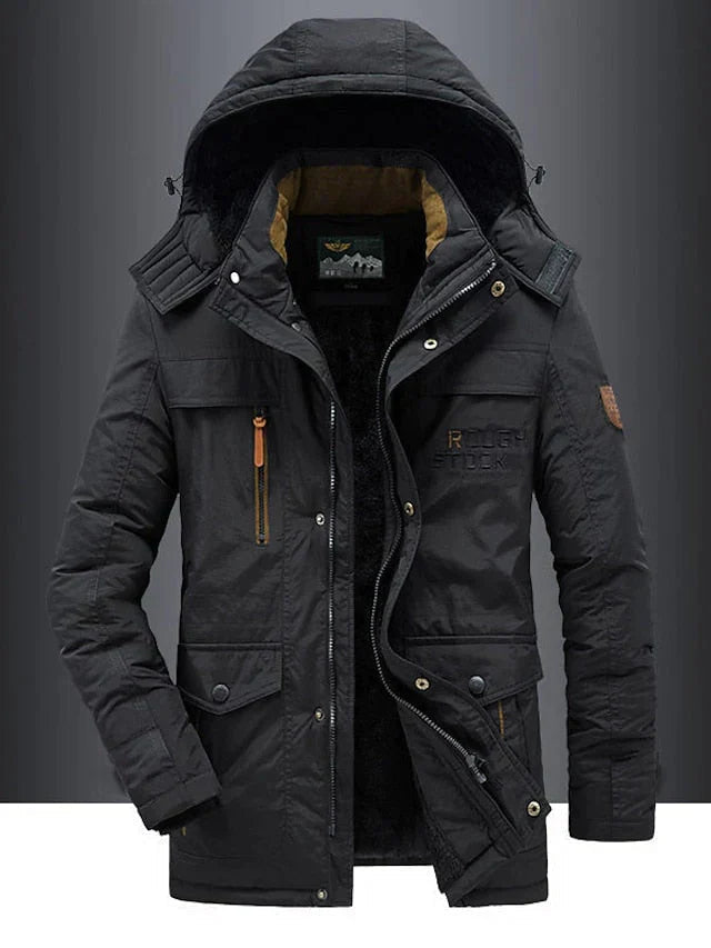 Heren Winterjas Leger Look - Warm & Stoer - Zwart