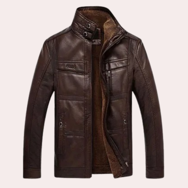 Heren Winterjas Leren Look - Klassieke Stijl - Donker Koffie