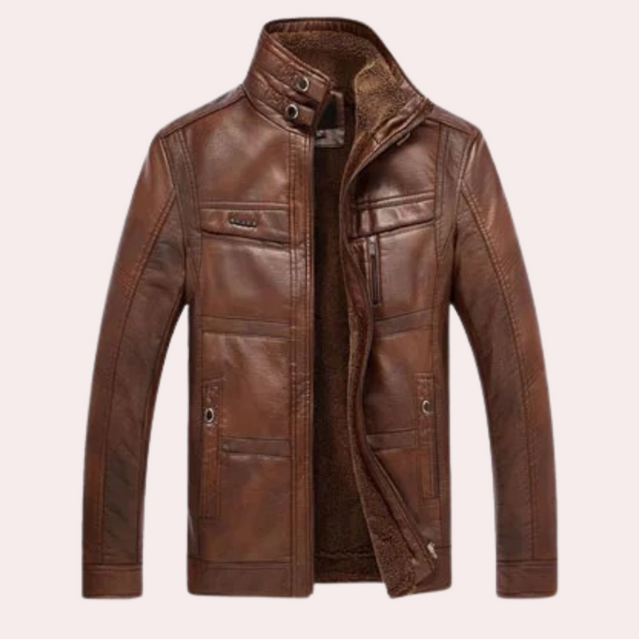 Heren Winterjas Leren Look - Klassieke Stijl - Koffie